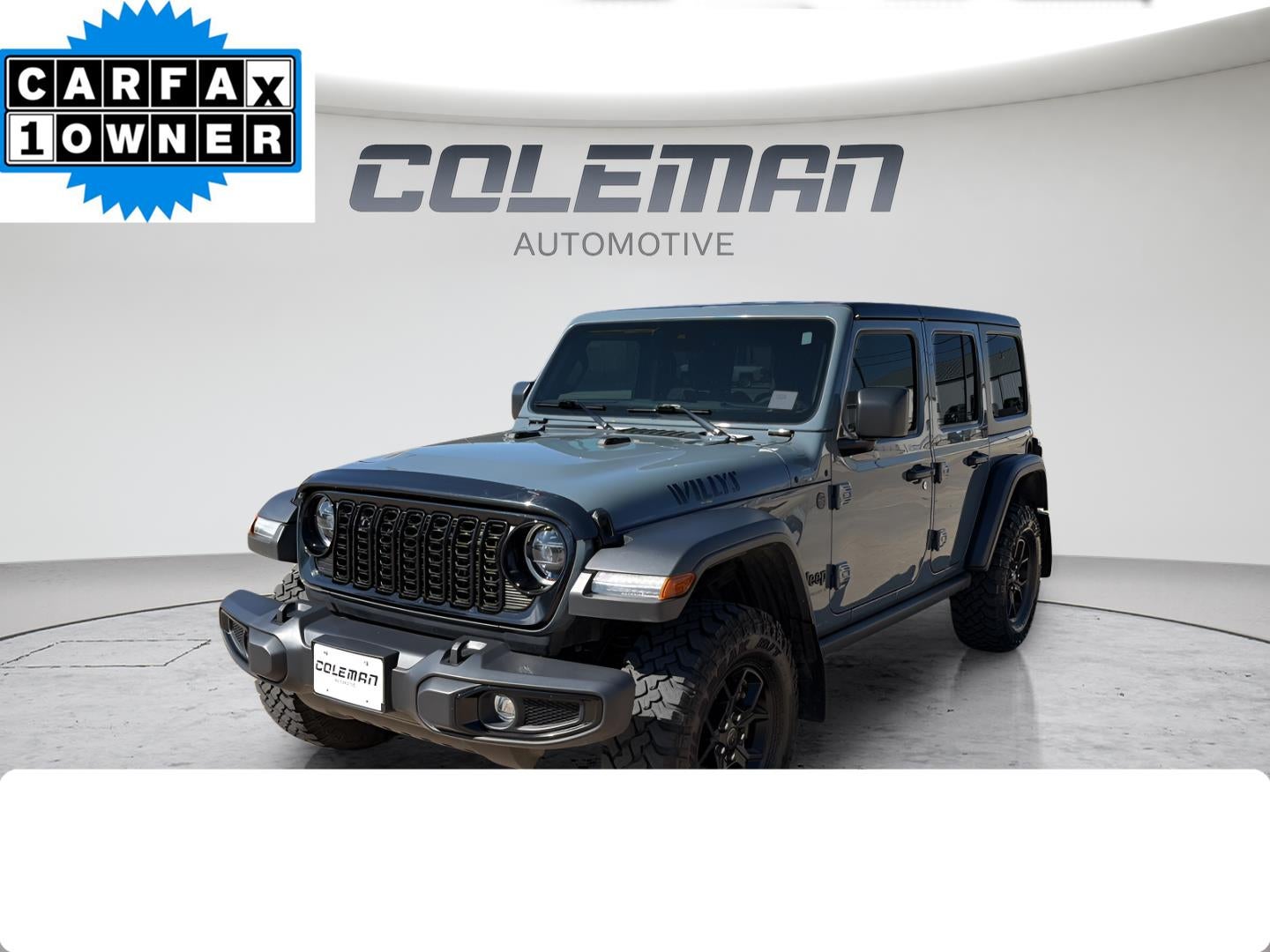 2024 Jeep Wrangler Willys in Anvil Clear Coat — front three-quarter view